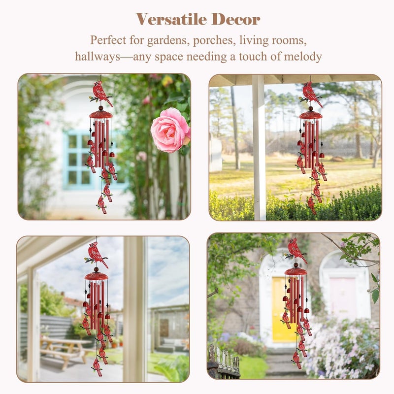 Howarmer for Women Cardinal Wind Chimes for Outside, 35'' Metal Cardinal WindChimes Gifts for Women/Men, Decoration for Outdoor, Home, Garden, Patio, Backyard - Image 5